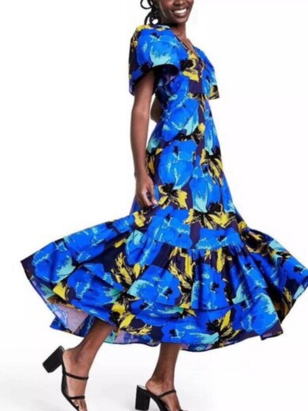 Christopher John Rogers x Target Blue Floral Puff Sleeve Tiered Maxi Dress - Picture 2 of 6